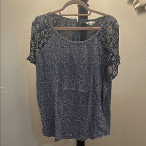Lucky Brand Blue Floral Lace Blouse